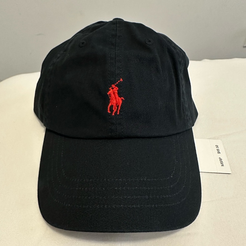 Brand New Polo by Ralph Lauren Black Cap with Red Logo